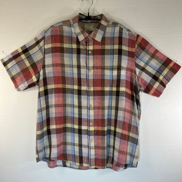 Tasso Elba Other - Tasso Elba Island‎ Button Up Shirt Mens XL Plaid Short Sleeve Linen Blend Travel